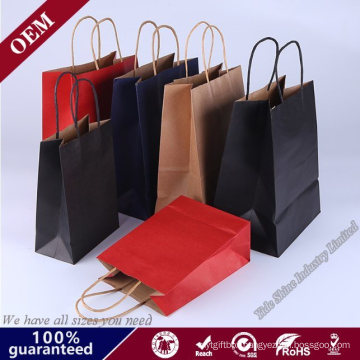 China Supplier Custom Logo Brown Black Red Kraft Paper Bags with Rope Handle Custom Logo Paper Bag